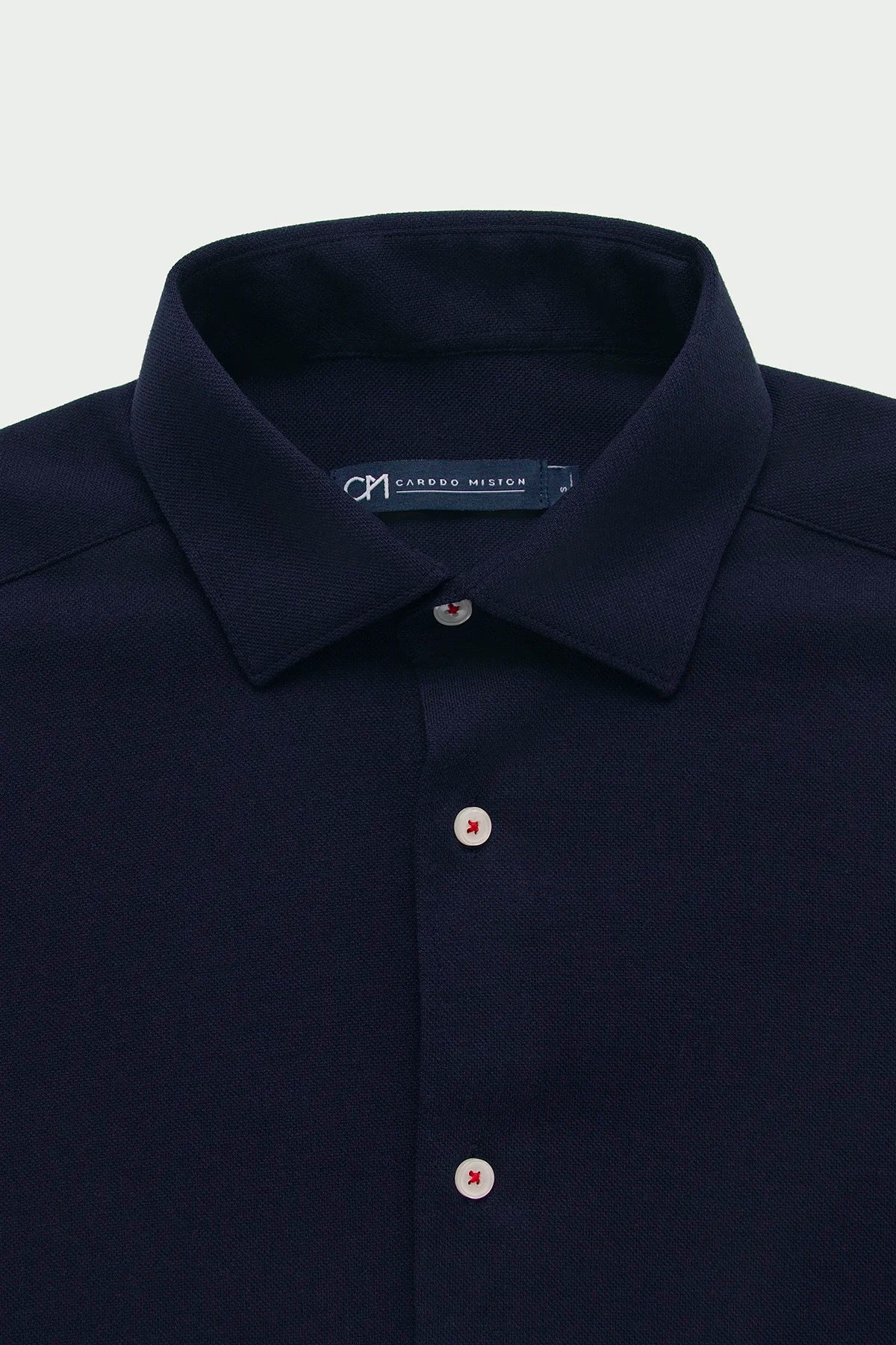 Camisa Piqué Botón Contraste Algodón Azul Oscuro